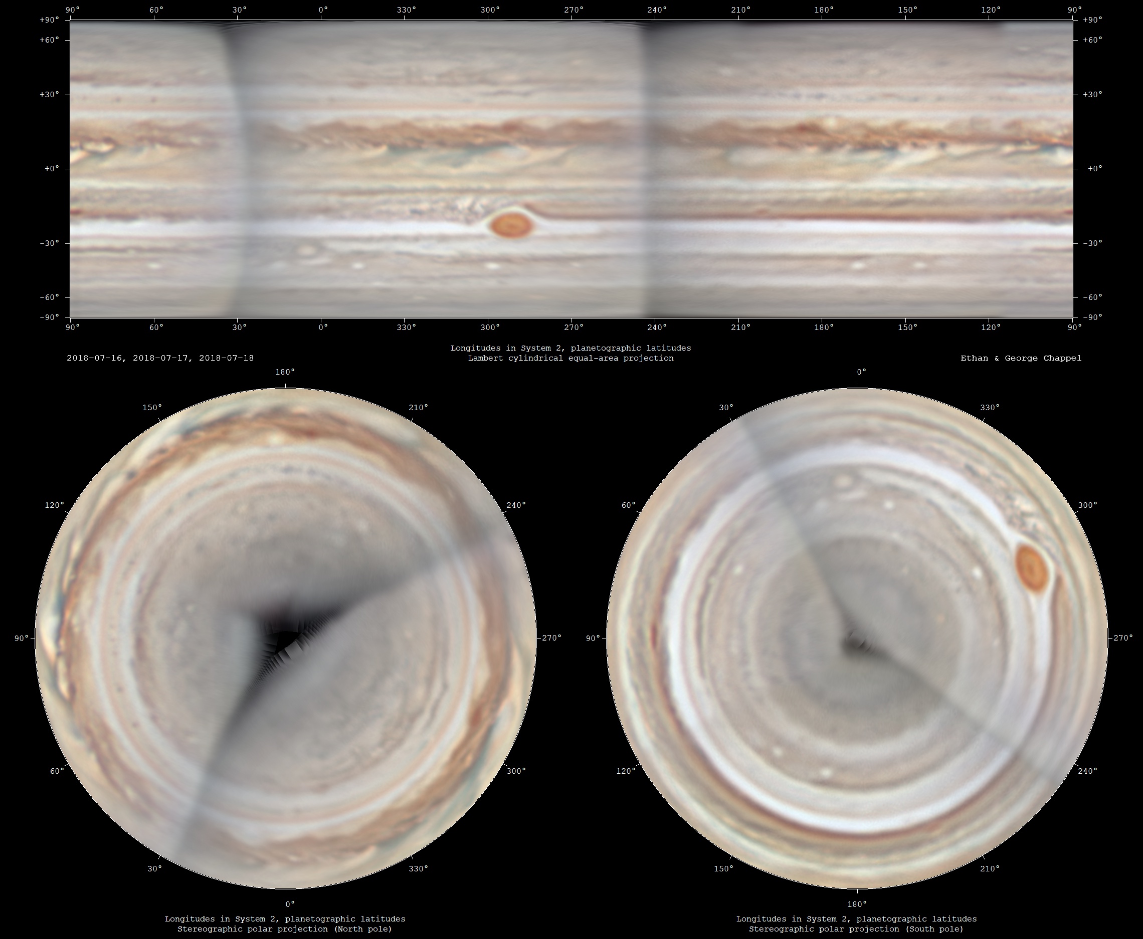 A second cylindrical projection made from our photos of Jupiter in July.