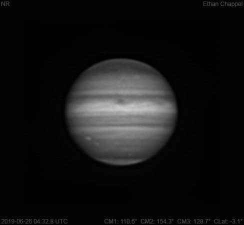 A prominent hot spot on the northern edge of the Equatorial Zone is at the central meridian.